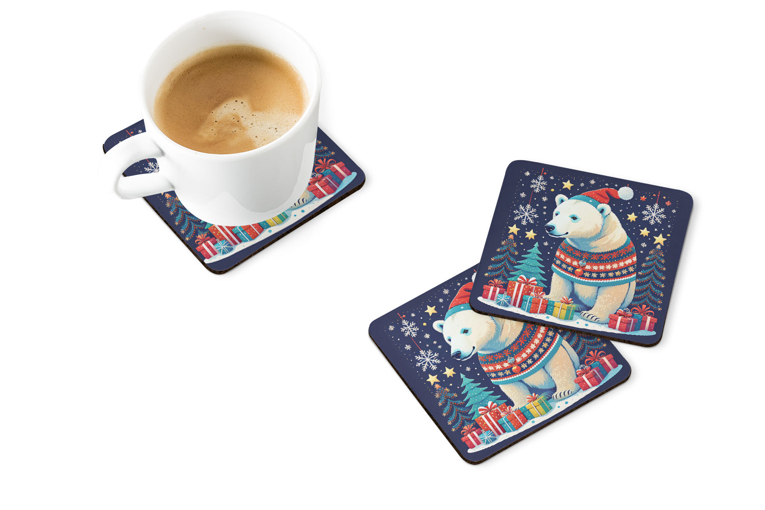 Polar Bear Christmas Foam Coasters Set of 4 Cup Coasters for Indoor Outdoor, Tabletop Protection, Anti Slip, Mouse pad Material