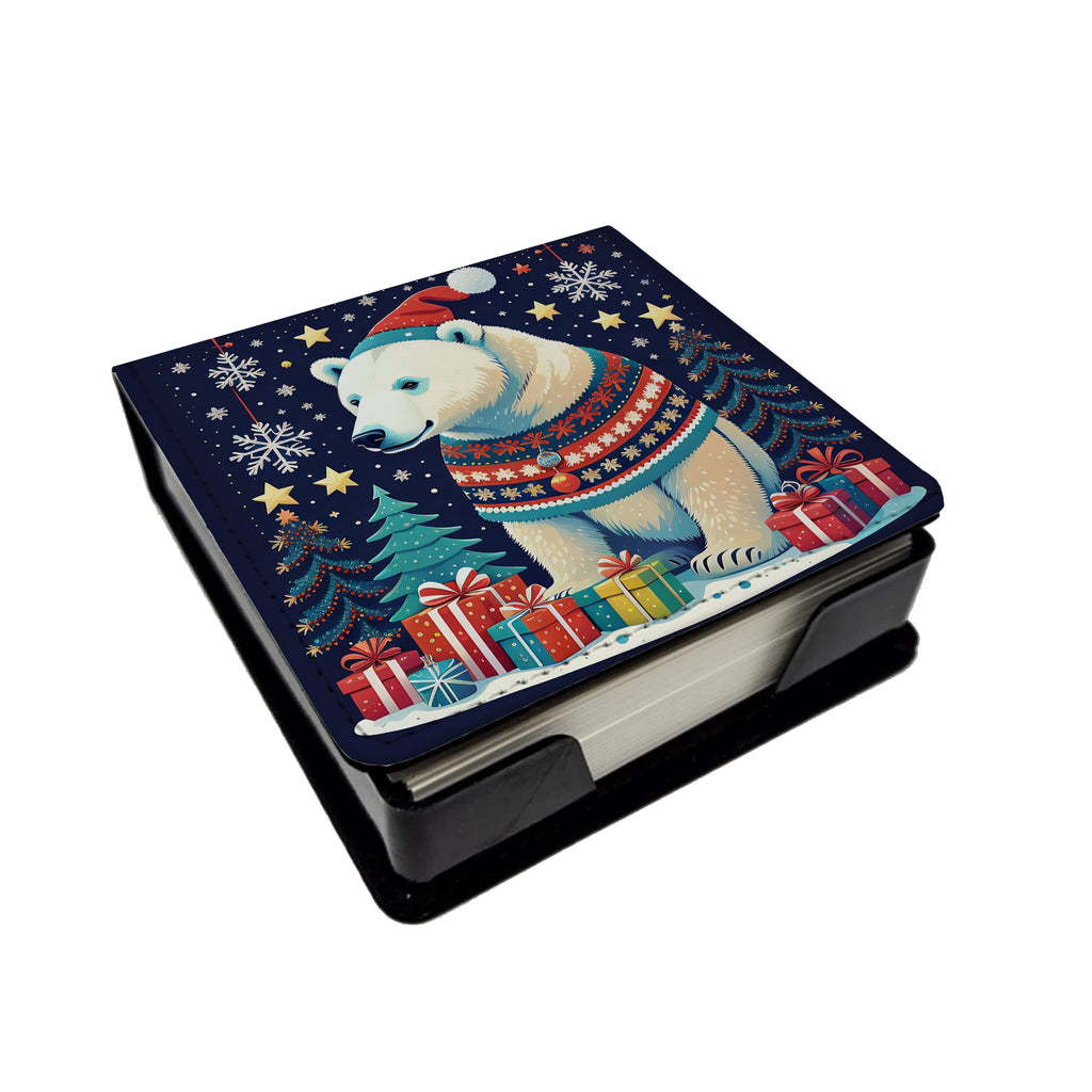 Polar Bear Christmas PU Leather Note Paper Holder with Artist-Designed Cover, Desk Accessory, Office Gift