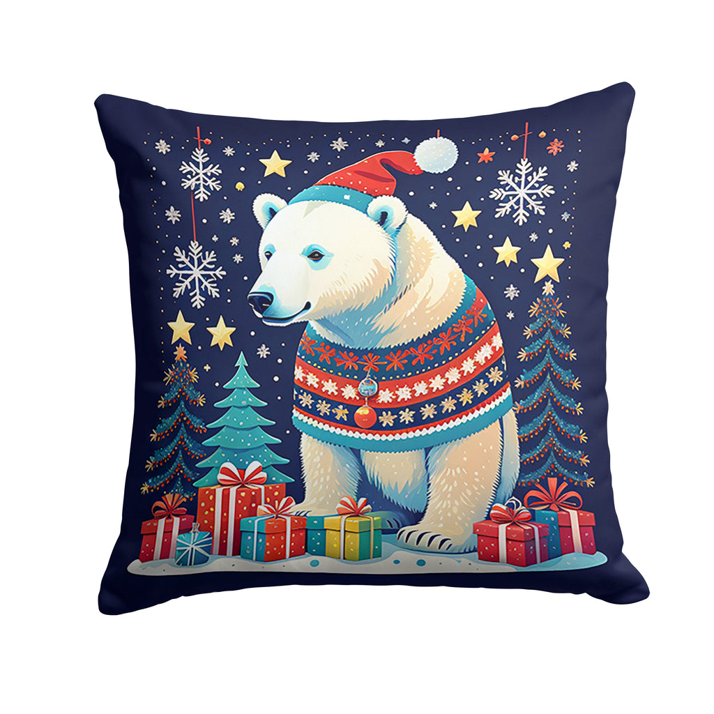 Polar Bear Christmas Decorative Throw Pillow 14x14 Indoor Outdoor Accent Cushion, Fabric Cover with Insert for Sofa, Bed, Porch & Living Room