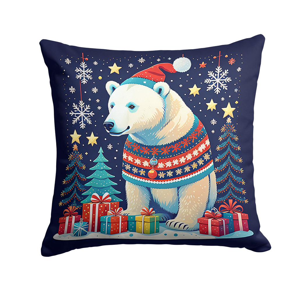 Polar Bear Christmas Decorative Throw Pillow 18x18 Indoor Outdoor Accent Cushion, Fabric Cover with Insert for Sofa, Bed, Porch & Living Room
