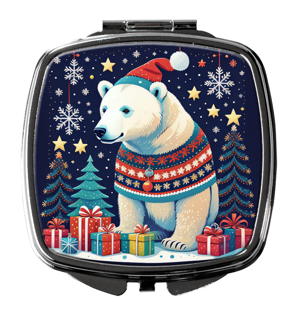 Polar Bear Christmas Compact Mirror Decorative Travel Makeup Mirror for Women Girls Gifts Pocket Makeup Mirror Folding Handheld