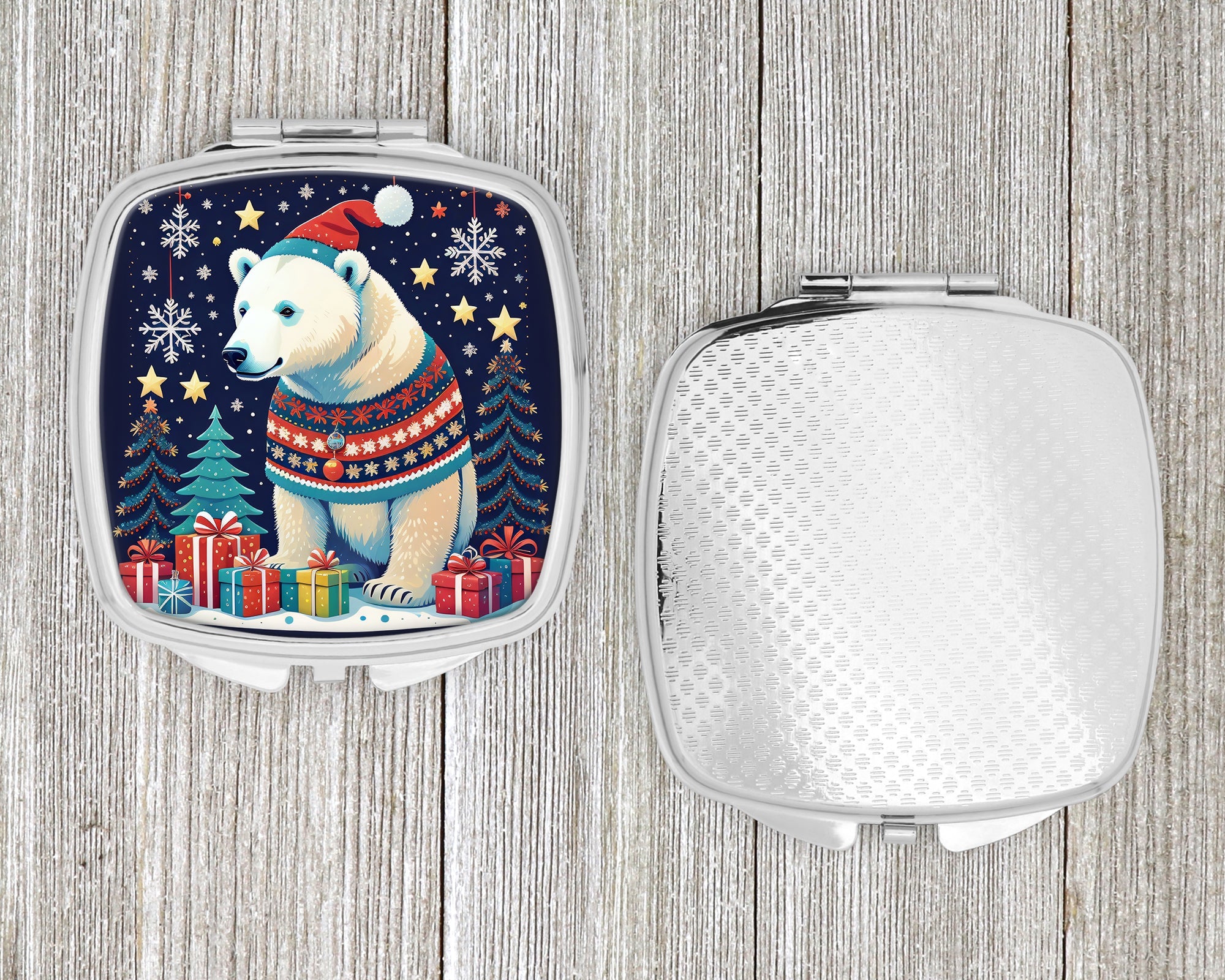Polar Bear Christmas Compact Mirror Decorative Travel Makeup Mirror for Women Girls Gifts Pocket Makeup Mirror Folding Handheld