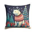 Polar Bear Christmas Decorative Throw Pillow 14x14 Indoor Outdoor Accent Cushion, Fabric Cover with Insert for Sofa, Bed, Porch & Living Room