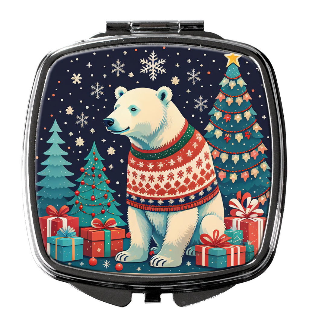 Polar Bear Christmas Compact Mirror Decorative Travel Makeup Mirror for Women Girls Gifts Pocket Makeup Mirror Folding Handheld