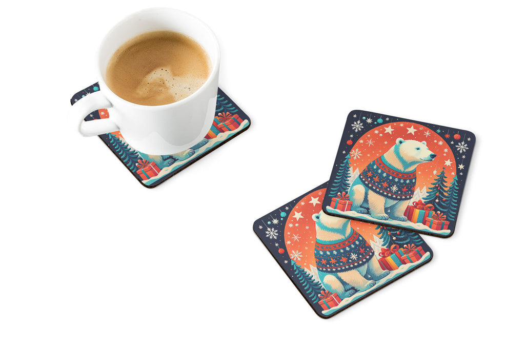 Polar Bear Christmas Foam Coasters Set of 4 Cup Coasters for Indoor Outdoor, Tabletop Protection, Anti Slip, Mouse pad Material