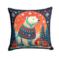 Polar Bear Christmas Decorative Throw Pillow 18x18 Indoor Outdoor Accent Cushion, Fabric Cover with Insert for Sofa, Bed, Porch & Living Room