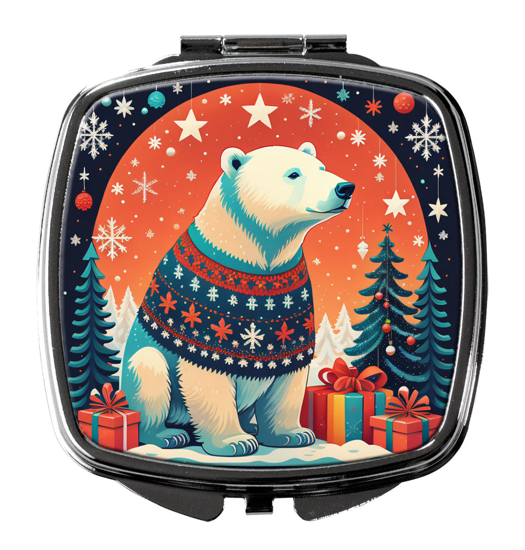 Polar Bear Christmas Compact Mirror Decorative Travel Makeup Mirror for Women Girls Gifts Pocket Makeup Mirror Folding Handheld