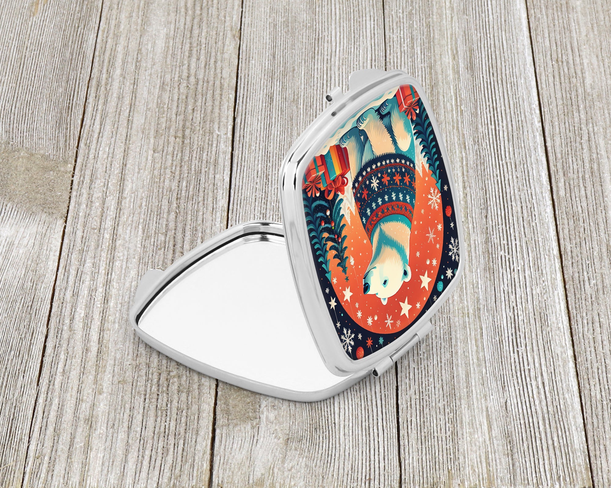 Polar Bear Christmas Compact Mirror Decorative Travel Makeup Mirror for Women Girls Gifts Pocket Makeup Mirror Folding Handheld