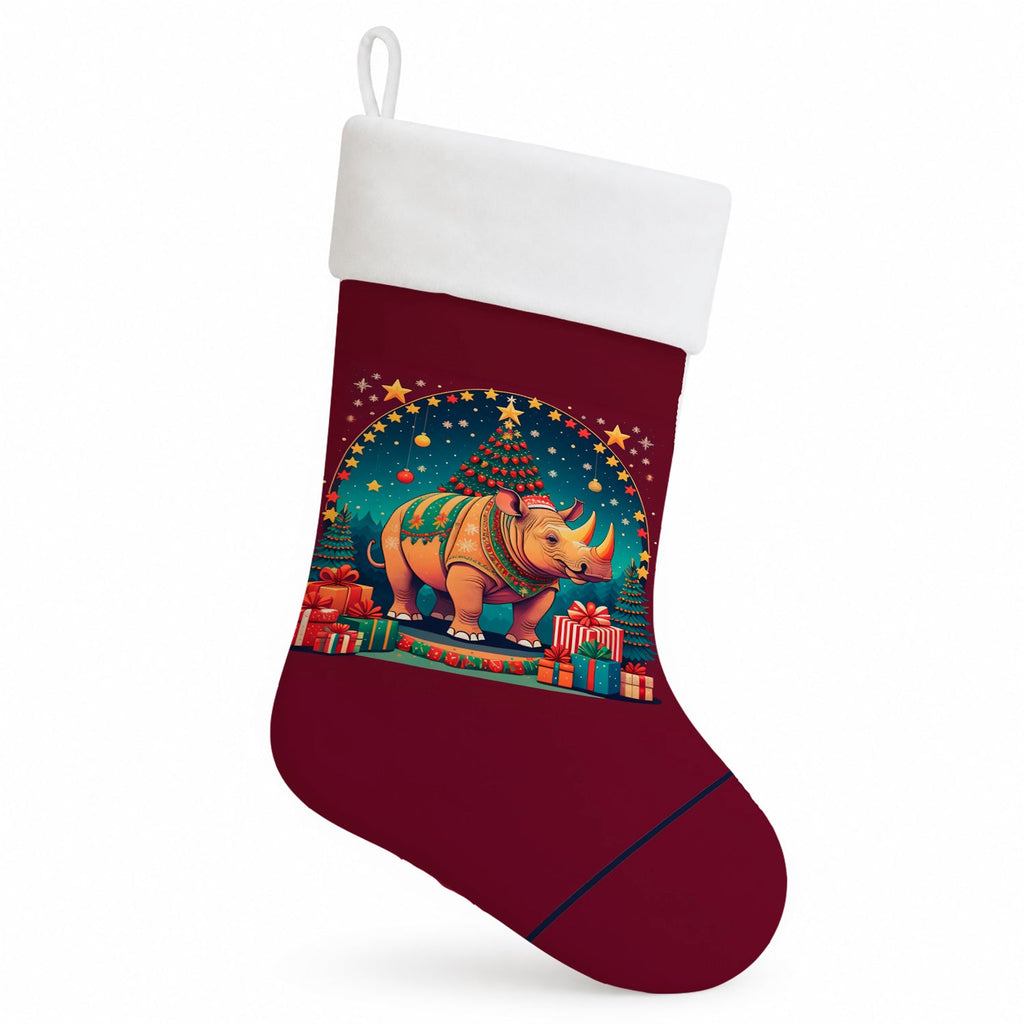 Rhinoceros Christmas Holiday Stocking Double-Sided Print, Polyester Suede,11x18, Made in USA