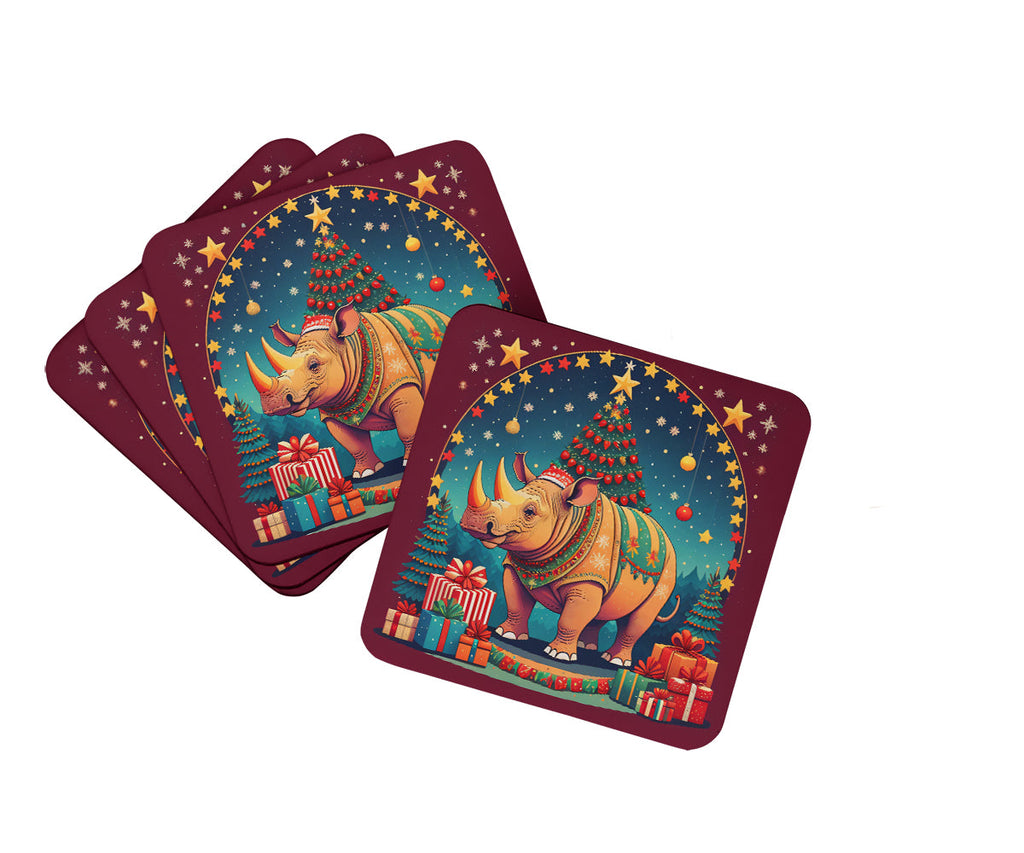 Rhinoceros Christmas Foam Coasters Set of 4 Cup Coasters for Indoor Outdoor, Tabletop Protection, Anti Slip, Mouse pad Material