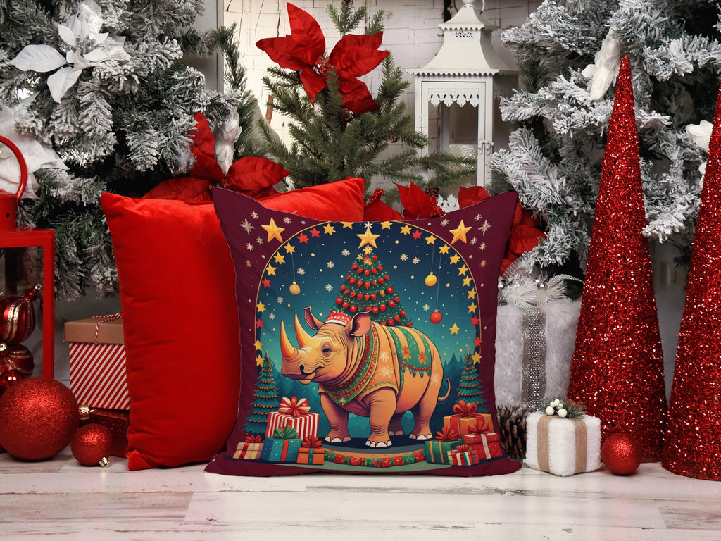 Rhinoceros Christmas Decorative Throw Pillow 18x18 Indoor Outdoor Accent Cushion, Fabric Cover with Insert for Sofa, Bed, Porch & Living Room