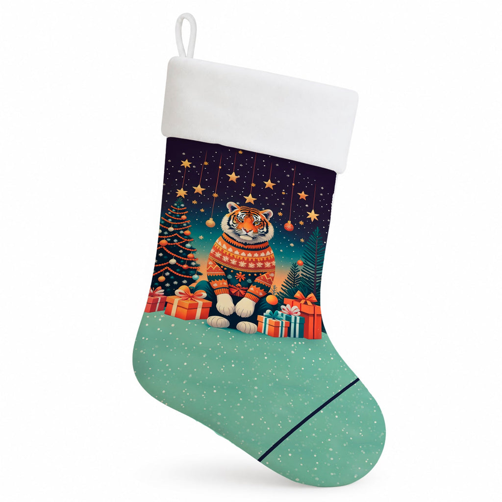 Tiger Christmas Holiday Stocking Double-Sided Print, Polyester Suede,11x18, Made in USA