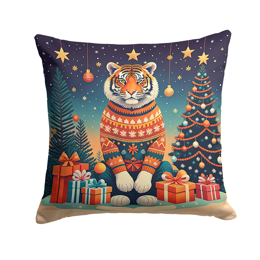 Tiger Christmas Decorative Throw Pillow 18x18 Indoor Outdoor Accent Cushion, Fabric Cover with Insert for Sofa, Bed, Porch & Living Room