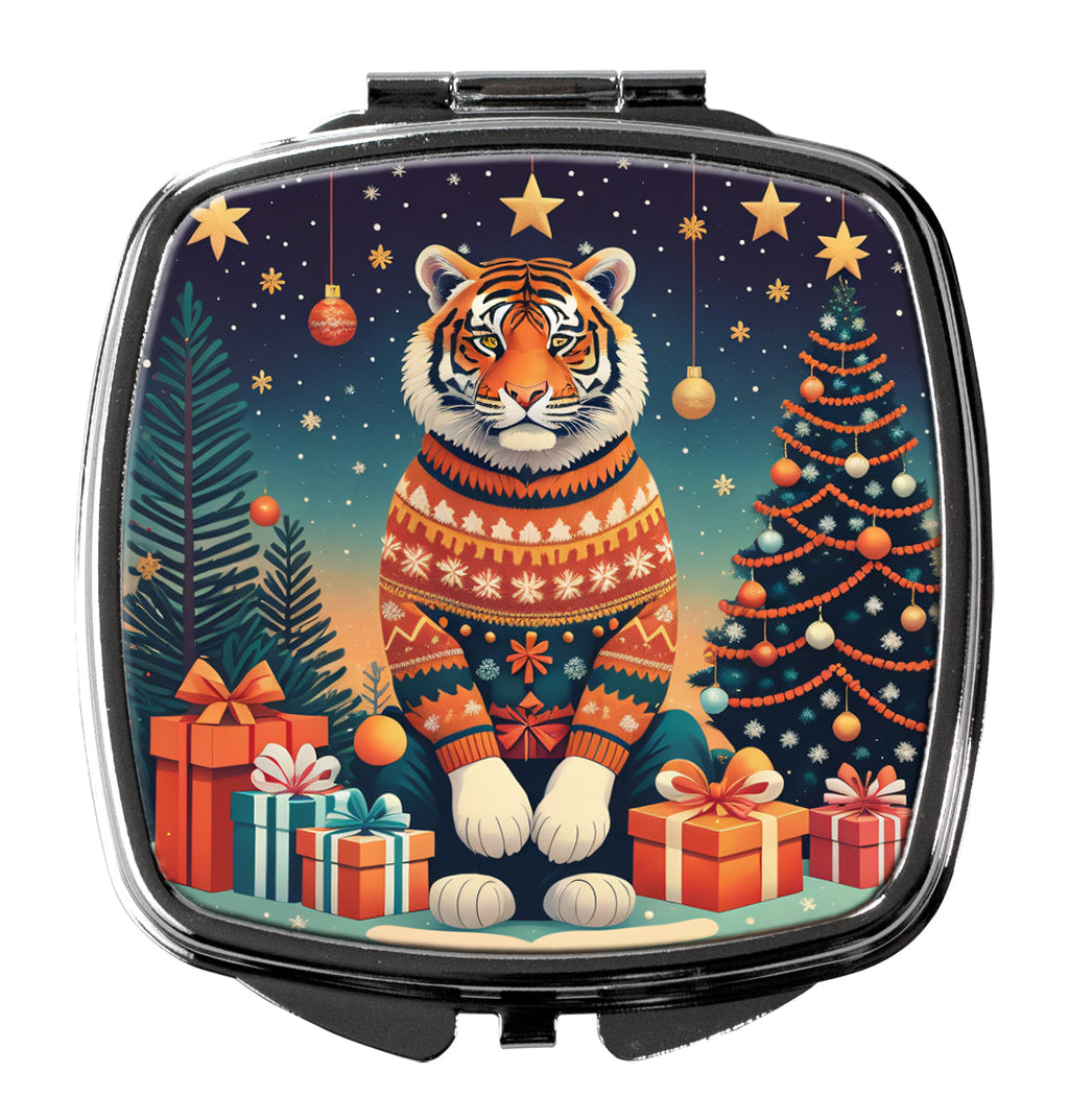 Tiger Christmas Compact Mirror Decorative Travel Makeup Mirror for Women Girls Gifts Pocket Makeup Mirror Folding Handheld