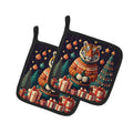 Tiger Christmas Pot Holder Set of 2 Heat Resistant Quilted Hot Pads 7.5 x 7.5 Inch, Insulated Kitchen Trivets for Cooking & Baking