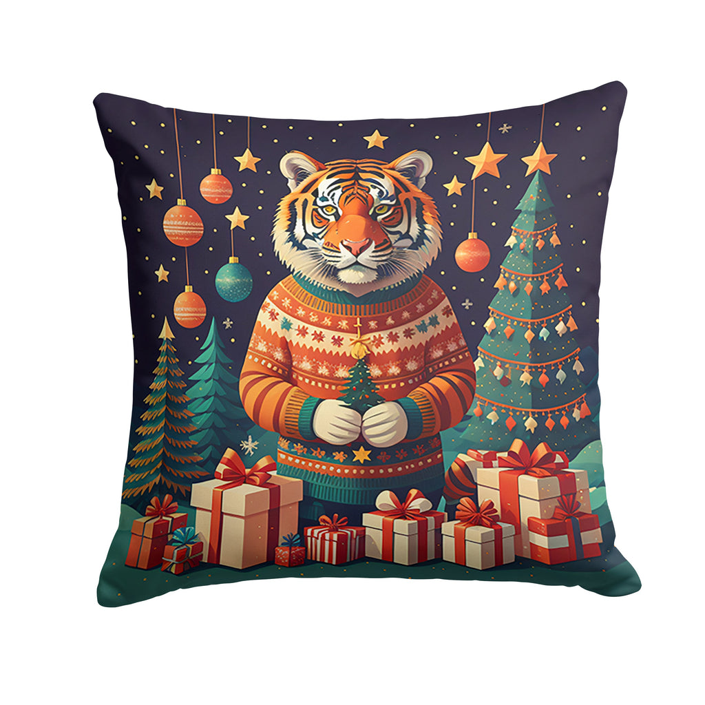 Tiger Christmas Decorative Throw Pillow 18x18 Indoor Outdoor Accent Cushion, Fabric Cover with Insert for Sofa, Bed, Porch & Living Room