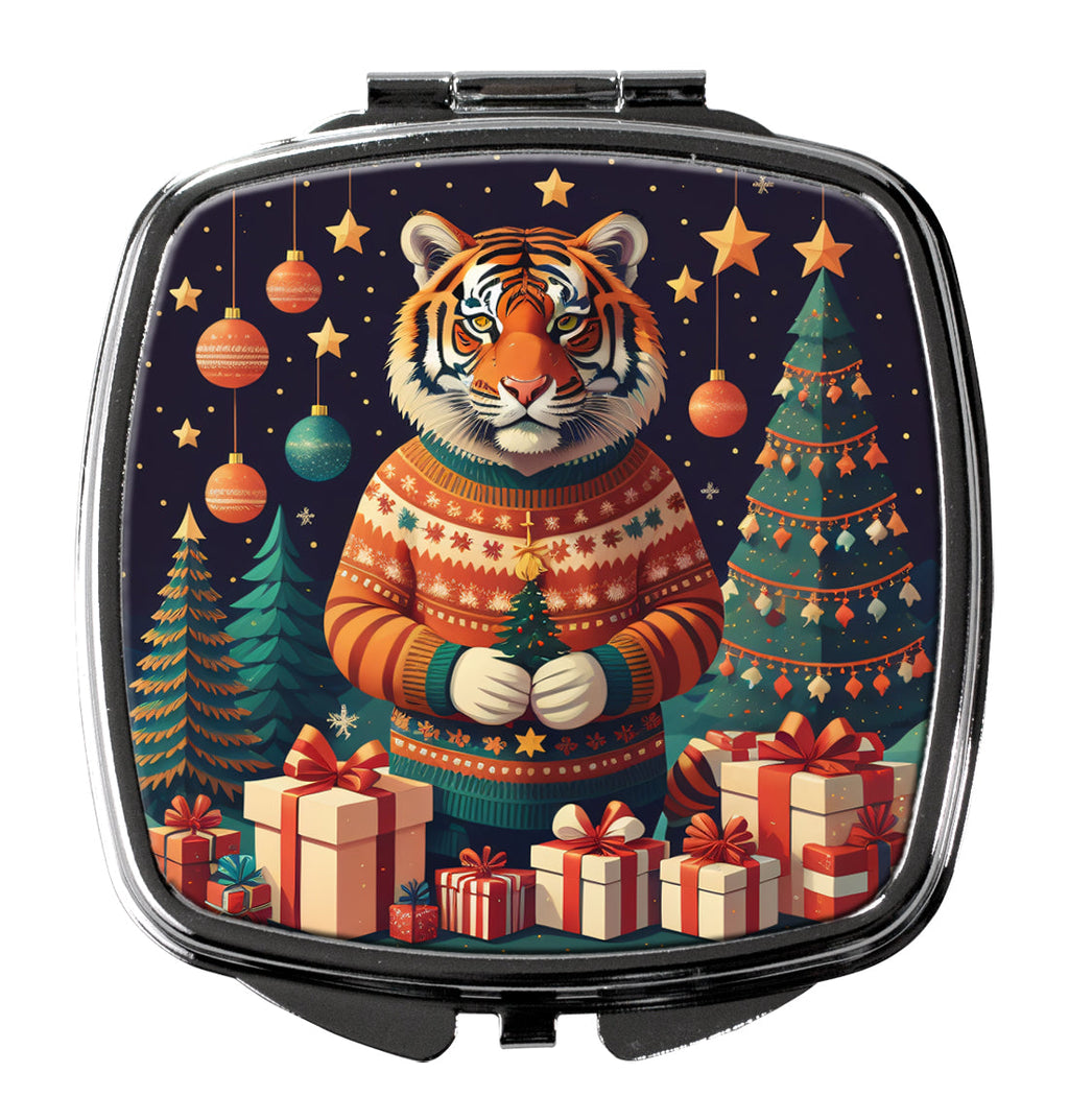 Tiger Christmas Compact Mirror Decorative Travel Makeup Mirror for Women Girls Gifts Pocket Makeup Mirror Folding Handheld