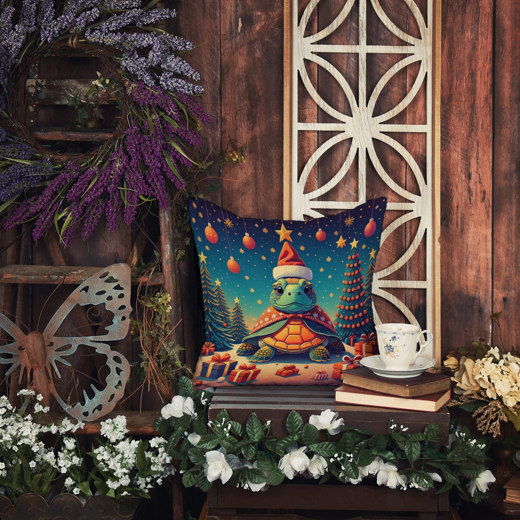 Turtle Christmas Decorative Throw Pillow 18x18 Indoor Outdoor Accent Cushion, Fabric Cover with Insert for Sofa, Bed, Porch & Living Room