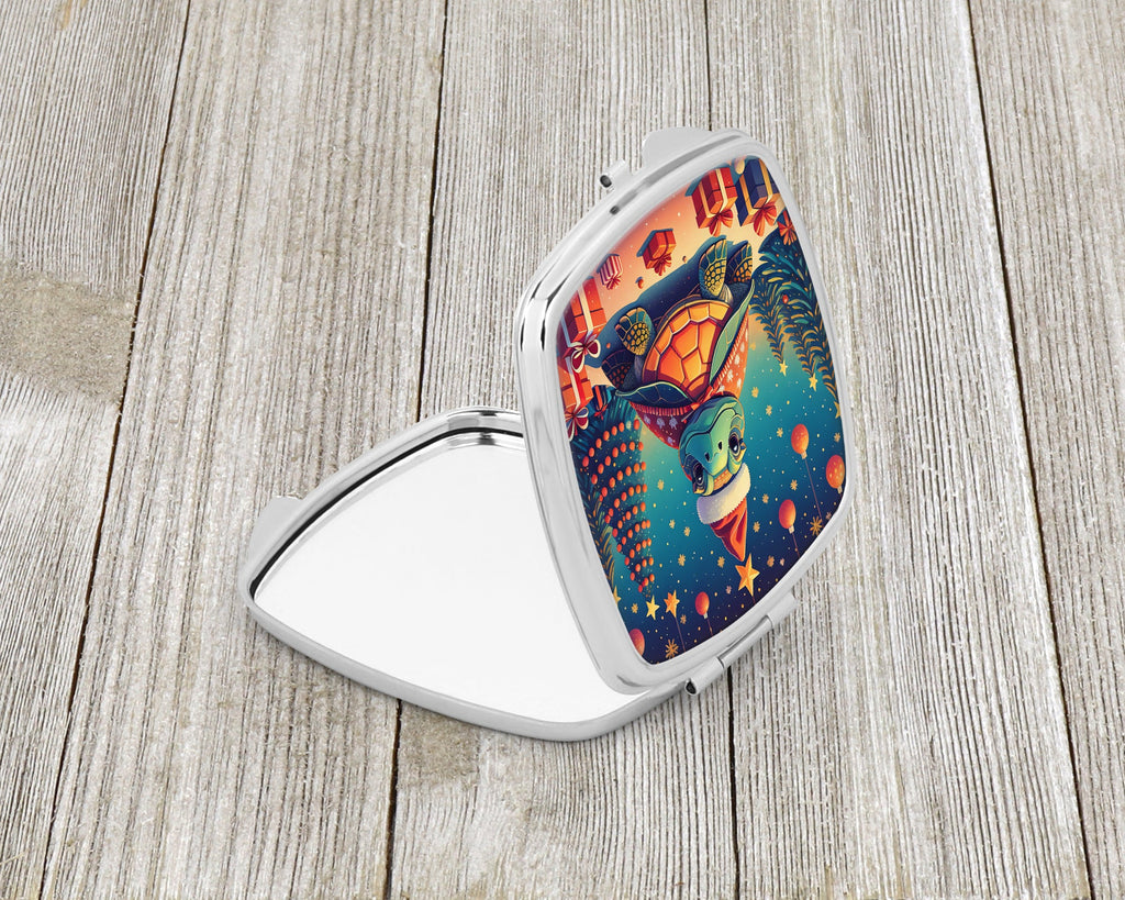 Turtle Christmas Compact Mirror Decorative Travel Makeup Mirror for Women Girls Gifts Pocket Makeup Mirror Folding Handheld