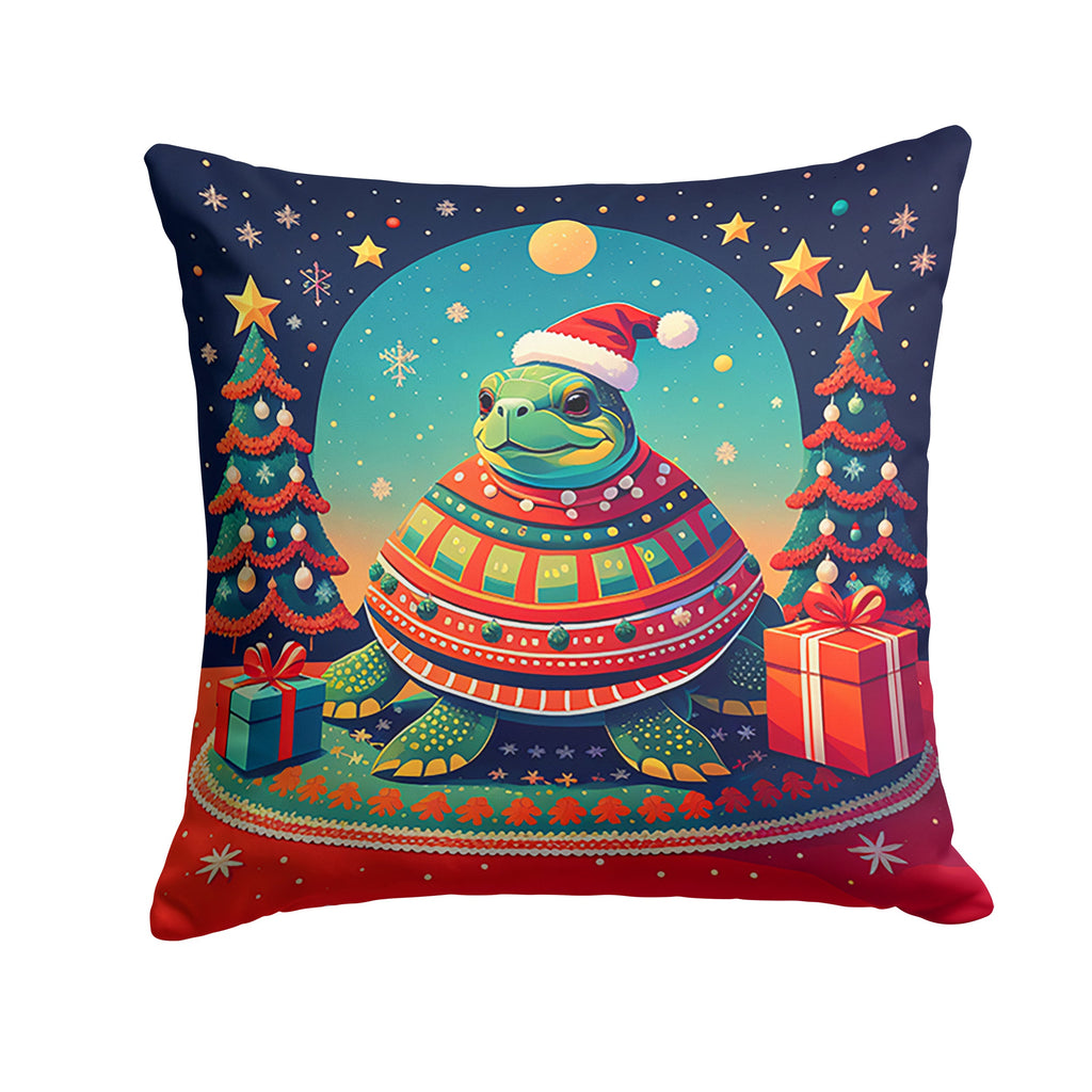 Turtle Christmas Decorative Throw Pillow 14x14 Indoor Outdoor Accent Cushion, Fabric Cover with Insert for Sofa, Bed, Porch & Living Room
