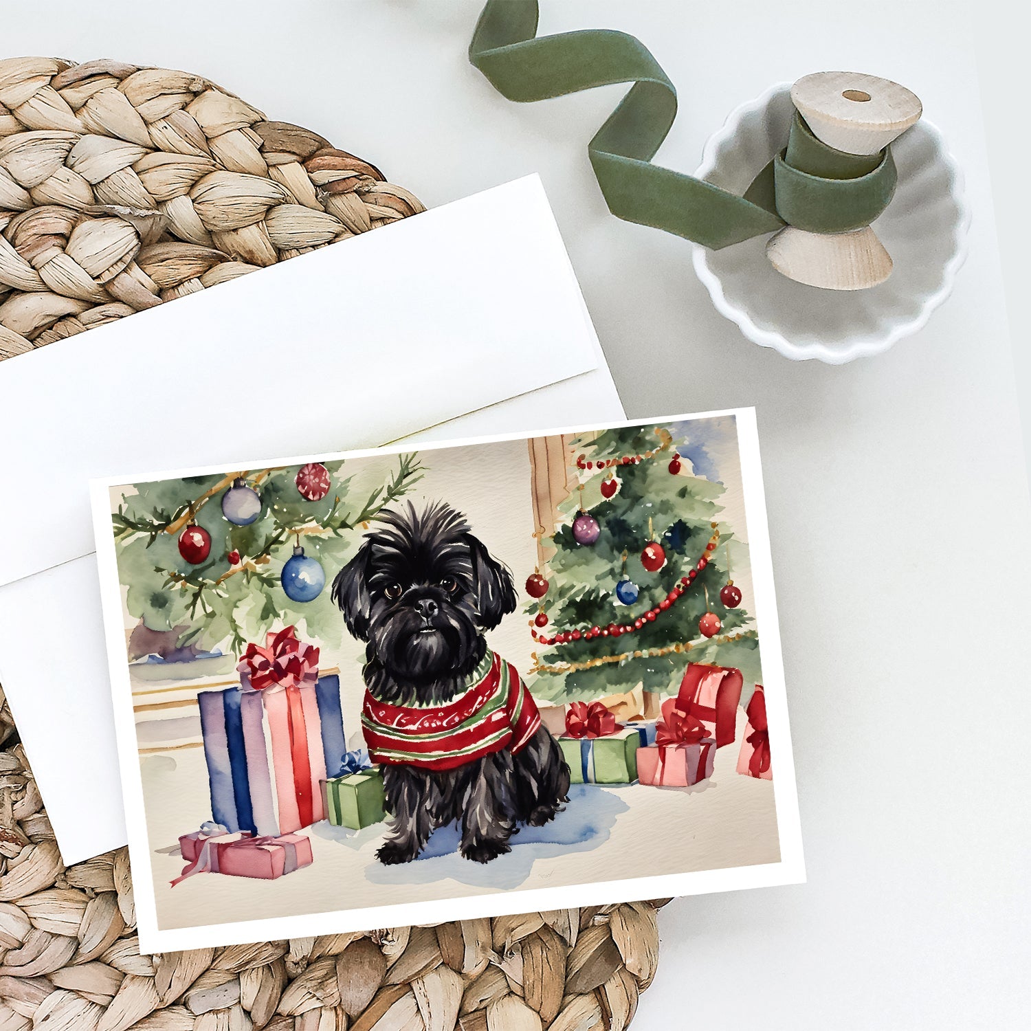 Affenpinscher Christmas Greeting Cards Pack of 8 Blank Cards with Envelopes Whimsical A7 Size 5x7