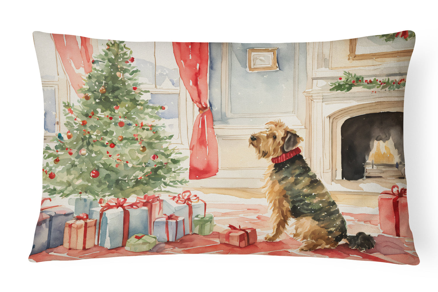 Airedale Terrier Christmas Decorative Throw Pillow 12x16 Indoor Outdoor Accent Cushion, Fabric Cover with Insert for Sofa, Bed, Porch & Living Room