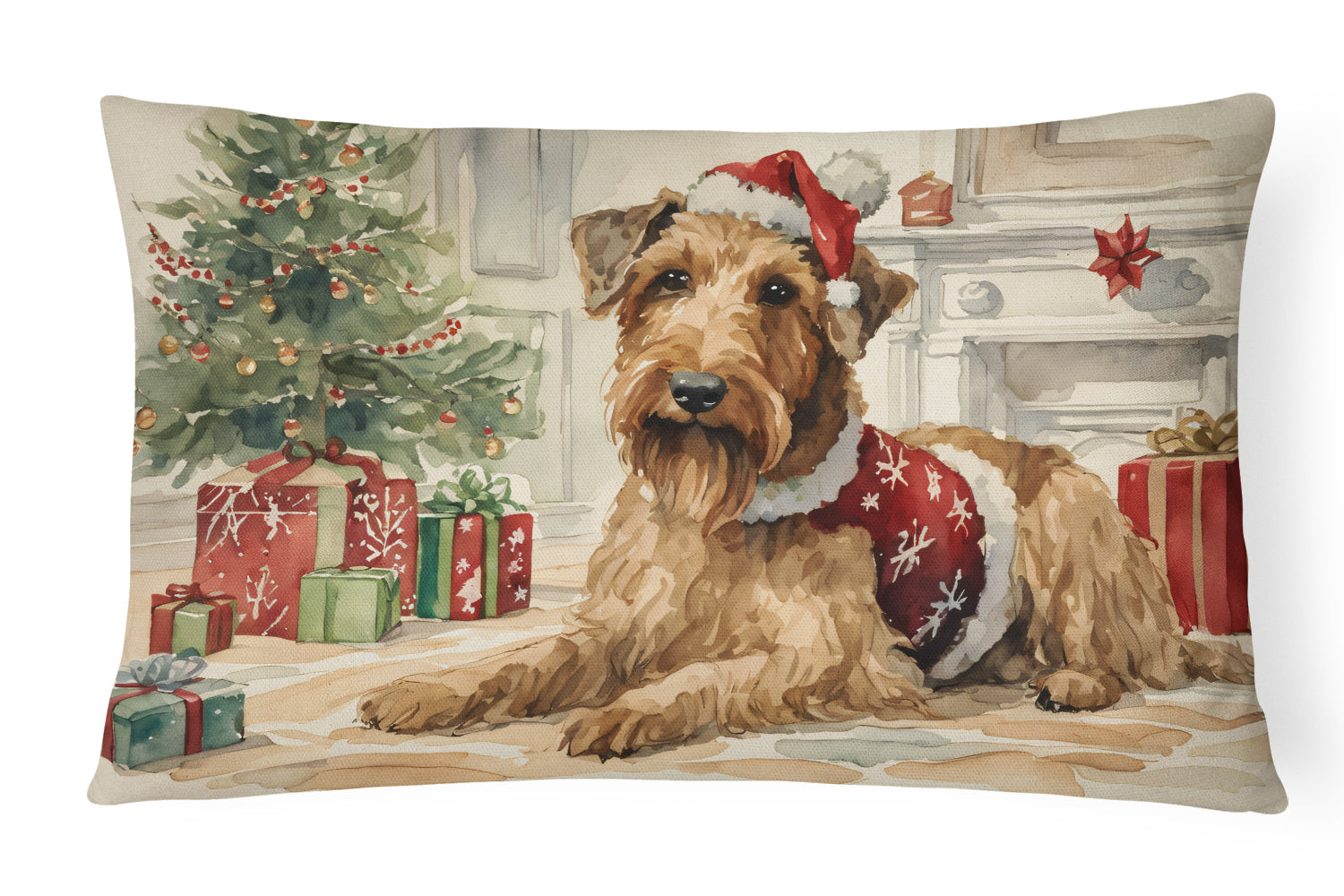 Airedale Terrier Christmas Decorative Throw Pillow 12x16 Indoor Outdoor Accent Cushion, Fabric Cover with Insert for Sofa, Bed, Porch & Living Room