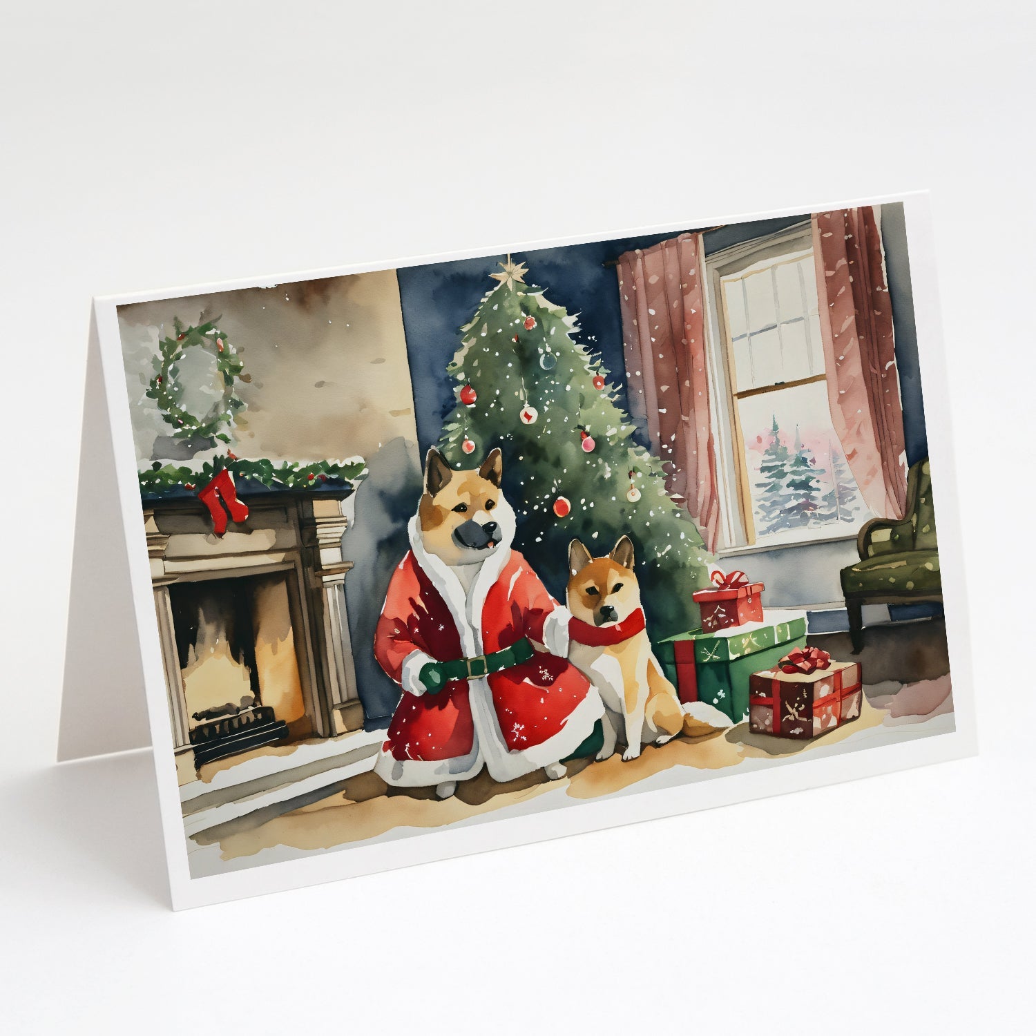 Akita Christmas Greeting Cards Pack of 8 Blank Cards with Envelopes Whimsical A7 Size 5x7