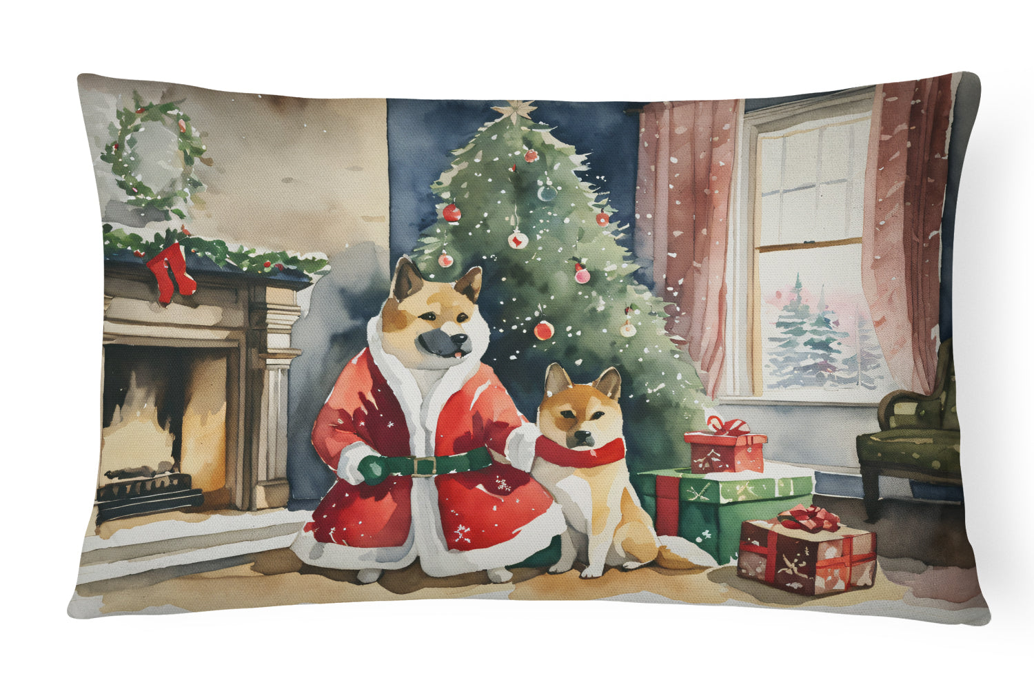 Akita Christmas Decorative Throw Pillow 12x16 Indoor Outdoor Accent Cushion, Fabric Cover with Insert for Sofa, Bed, Porch & Living Room