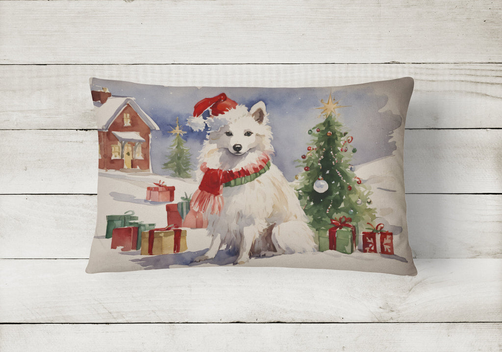 American Eskimo Christmas Decorative Throw Pillow 12x16 Indoor Outdoor Accent Cushion, Fabric Cover with Insert for Sofa, Bed, Porch & Living Room