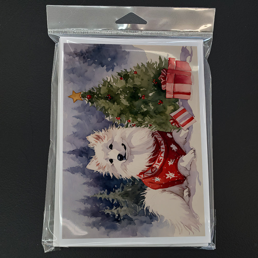 American Eskimo Christmas Greeting Cards Pack of 8 Blank Cards with Envelopes Whimsical A7 Size 5x7
