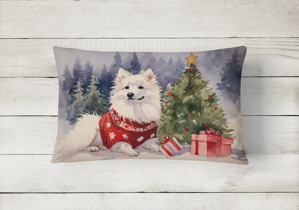 American Eskimo Christmas Decorative Throw Pillow 12x16 Indoor Outdoor Accent Cushion, Fabric Cover with Insert for Sofa, Bed, Porch & Living Room