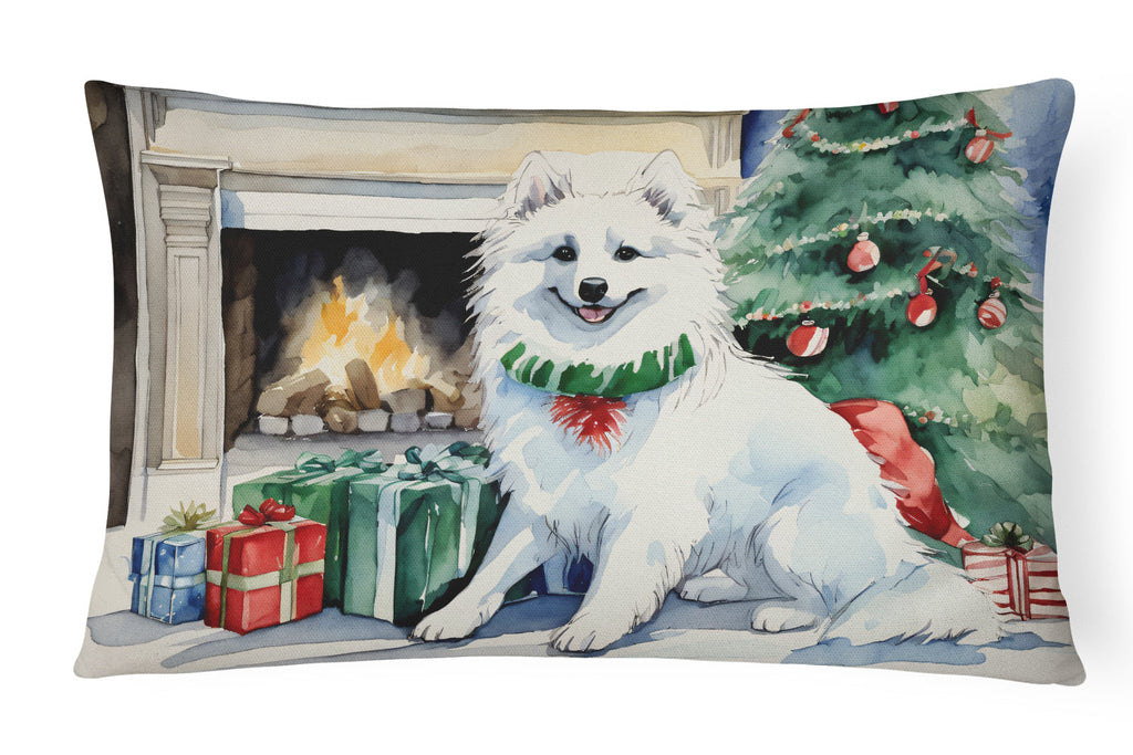 American Eskimo Christmas Decorative Throw Pillow 12x16 Indoor Outdoor Accent Cushion, Fabric Cover with Insert for Sofa, Bed, Porch & Living Room