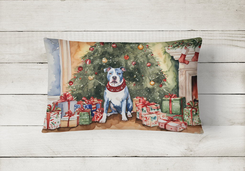 Pit Bull Terrier Christmas Decorative Throw Pillow 12x16 Indoor Outdoor Accent Cushion, Fabric Cover with Insert for Sofa, Bed, Porch & Living Room