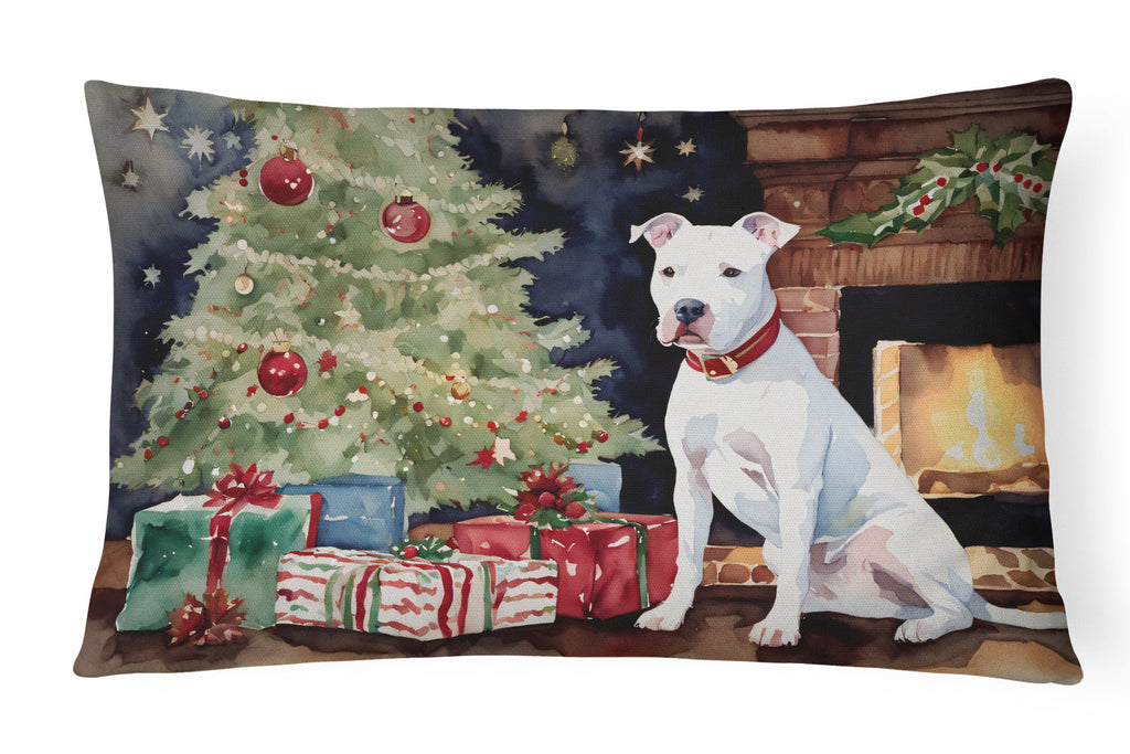 White Pit Bull Terrier Christmas Decorative Throw Pillow 12x16 Indoor Outdoor Accent Cushion, Fabric Cover with Insert for Sofa, Bed, Porch & Living Room
