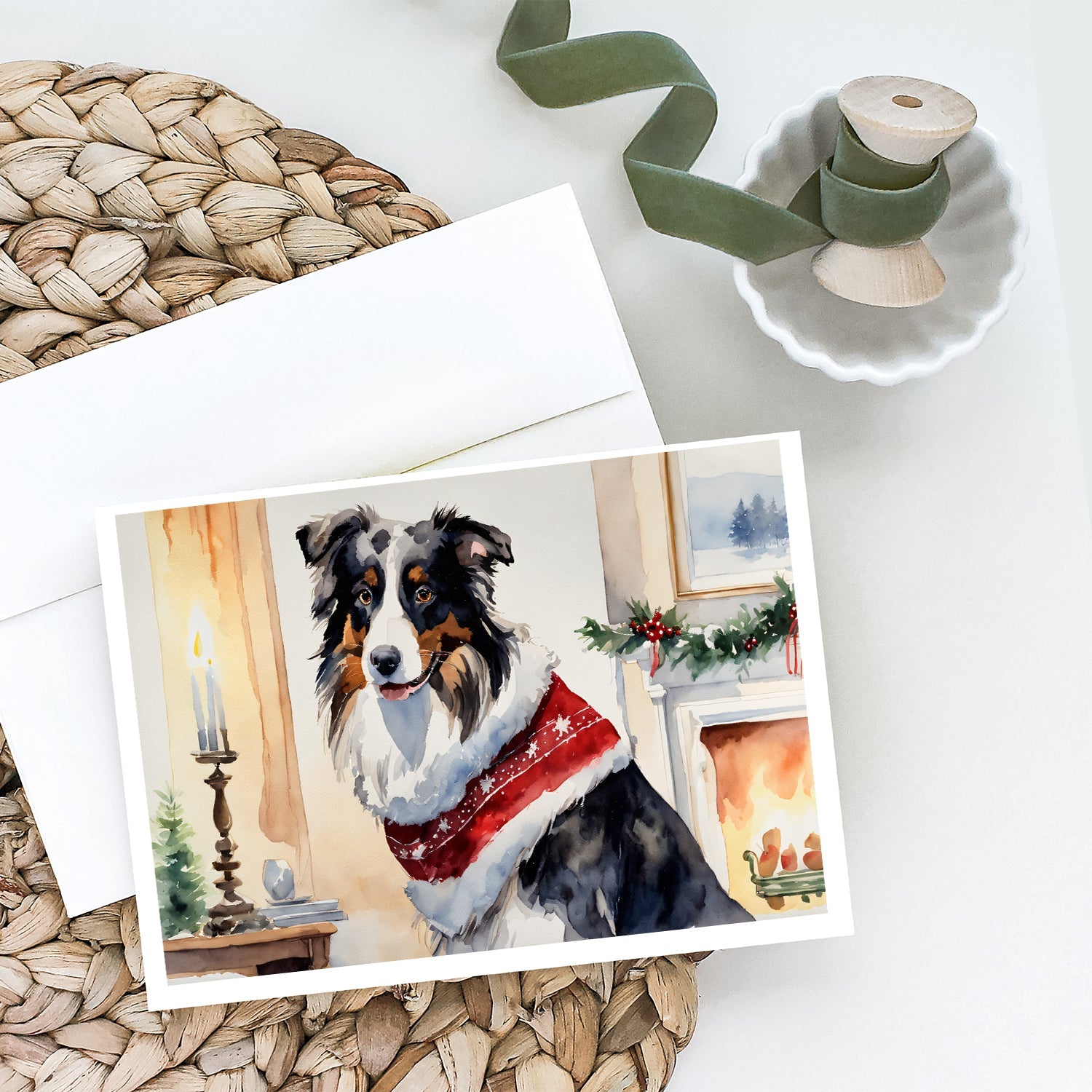 Australian Shepherd Christmas Greeting Cards Pack of 8 Blank Cards with Envelopes Whimsical A7 Size 5x7