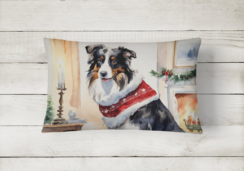 Australian Shepherd Christmas Decorative Throw Pillow 12x16 Indoor Outdoor Accent Cushion, Fabric Cover with Insert for Sofa, Bed, Porch & Living Room