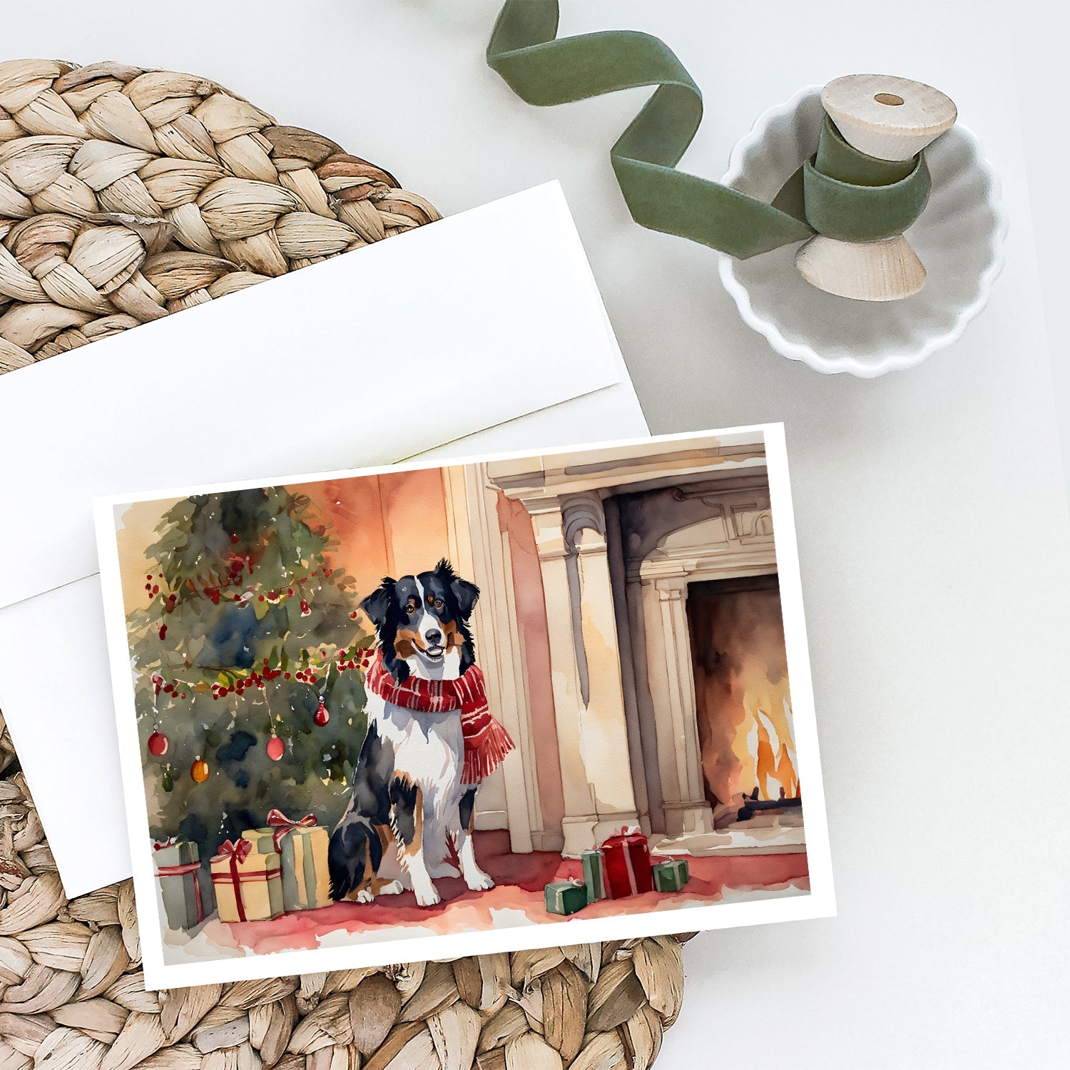 Australian Shepherd Christmas Greeting Cards Pack of 8 Blank Cards with Envelopes Whimsical A7 Size 5x7