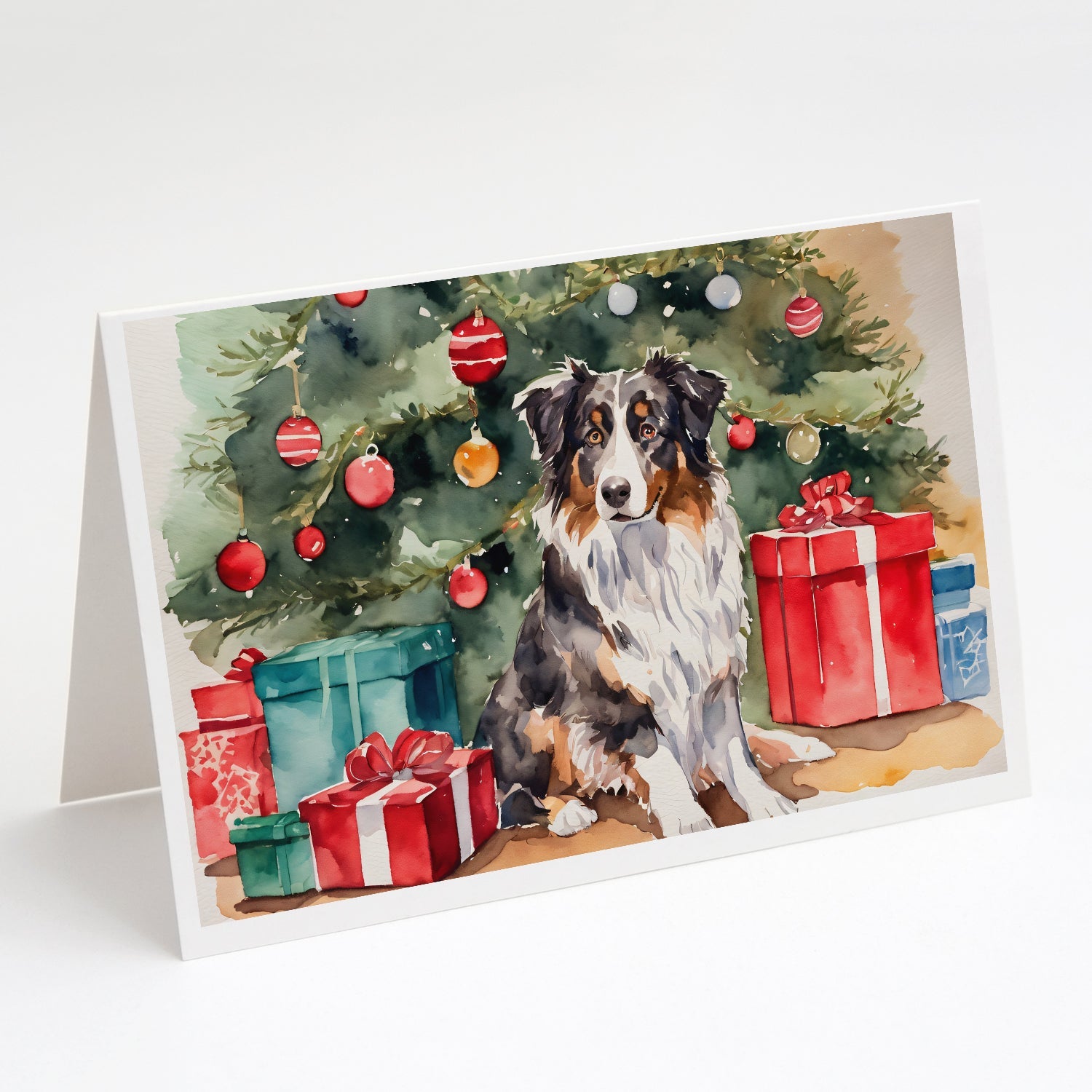 Australian Shepherd Christmas Greeting Cards Pack of 8 Blank Cards with Envelopes Whimsical A7 Size 5x7