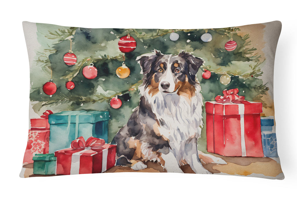Australian Shepherd Christmas Decorative Throw Pillow 12x16 Indoor Outdoor Accent Cushion, Fabric Cover with Insert for Sofa, Bed, Porch & Living Room