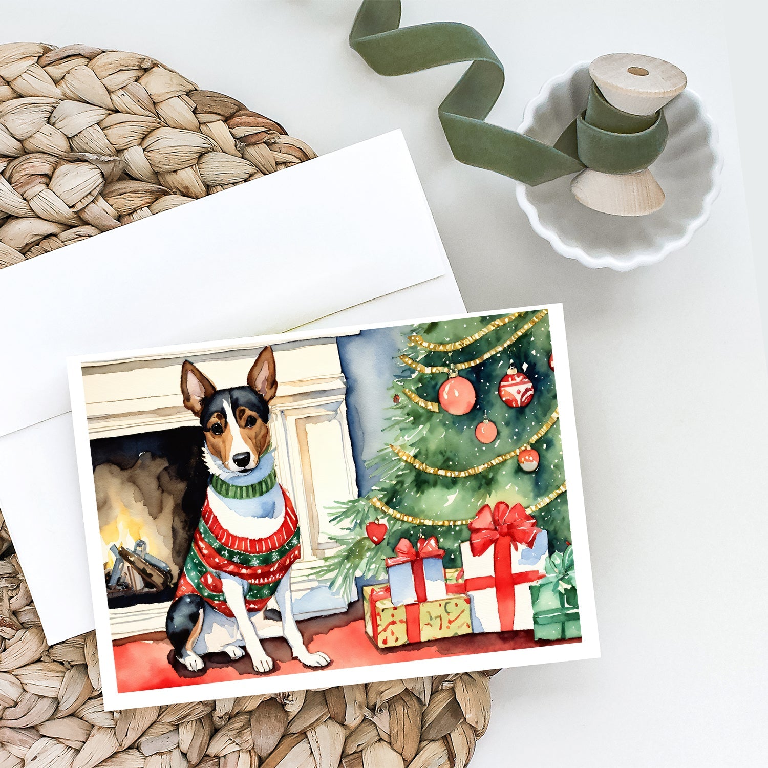 Basenji Christmas Greeting Cards Pack of 8 Blank Cards with Envelopes Whimsical A7 Size 5x7