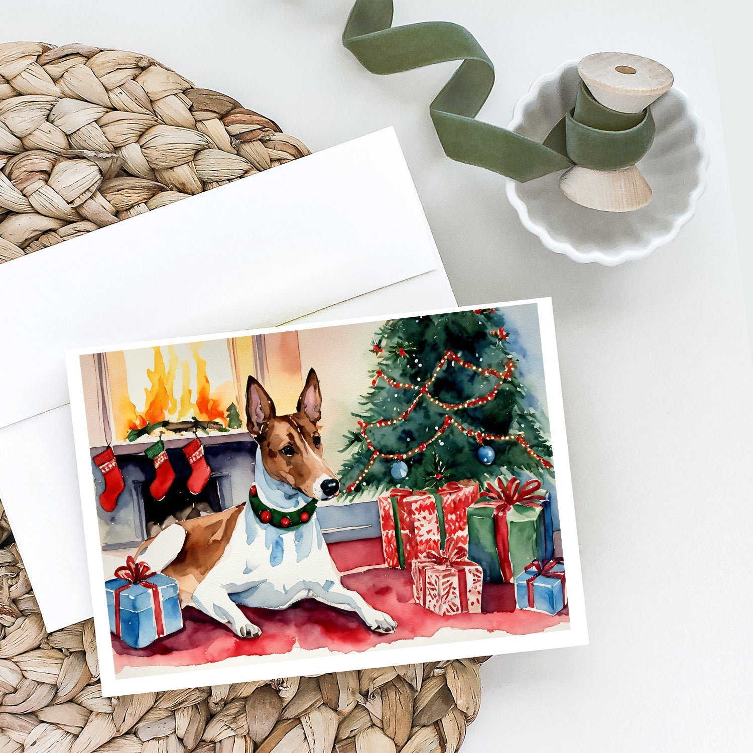 Basenji Christmas Greeting Cards Pack of 8 Blank Cards with Envelopes Whimsical A7 Size 5x7