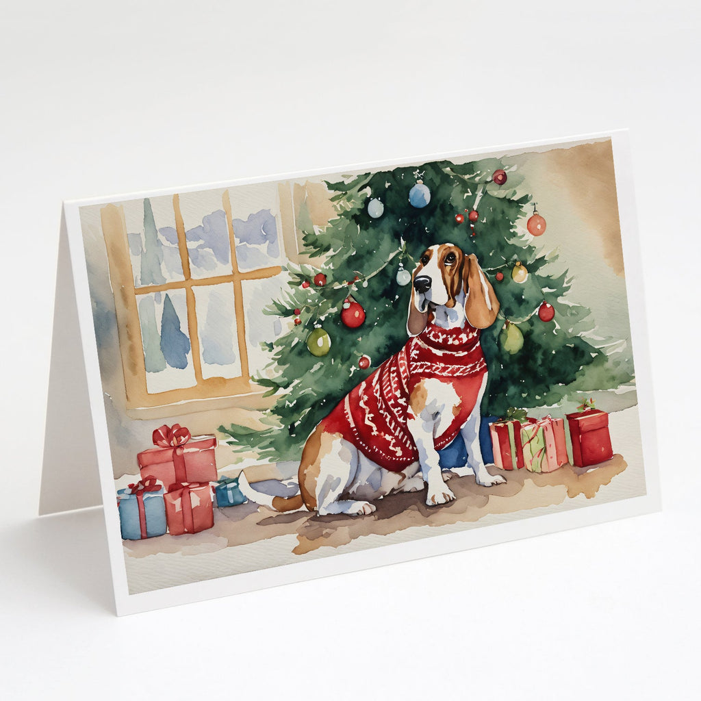 Basset Hound Christmas Greeting Cards Pack of 8 Blank Cards with Envelopes Whimsical A7 Size 5x7