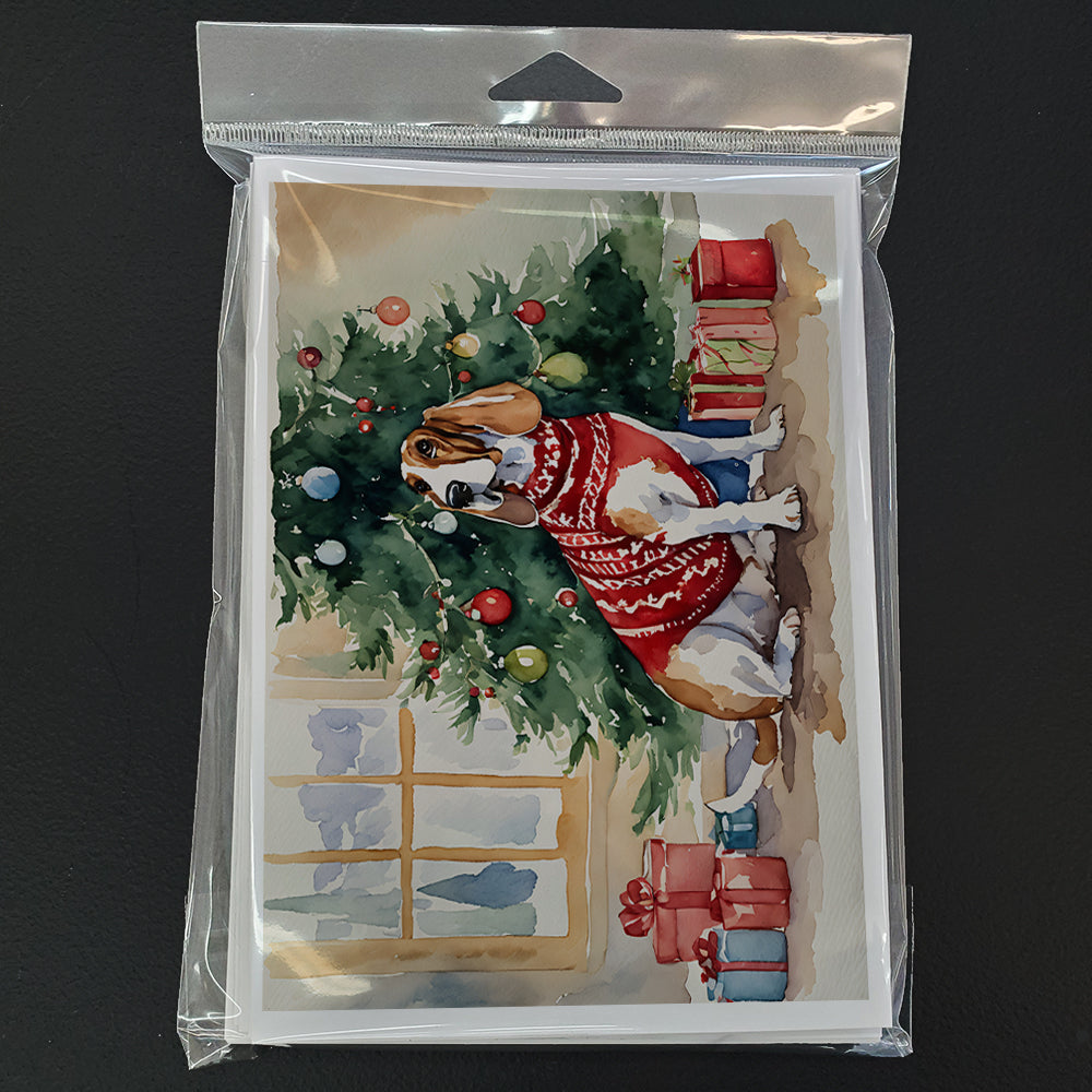 Basset Hound Christmas Greeting Cards Pack of 8 Blank Cards with Envelopes Whimsical A7 Size 5x7