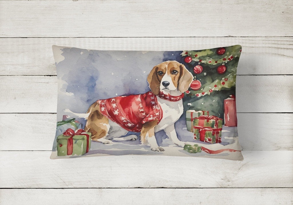Beagle Christmas Decorative Throw Pillow 12x16 Indoor Outdoor Accent Cushion, Fabric Cover with Insert for Sofa, Bed, Porch & Living Room
