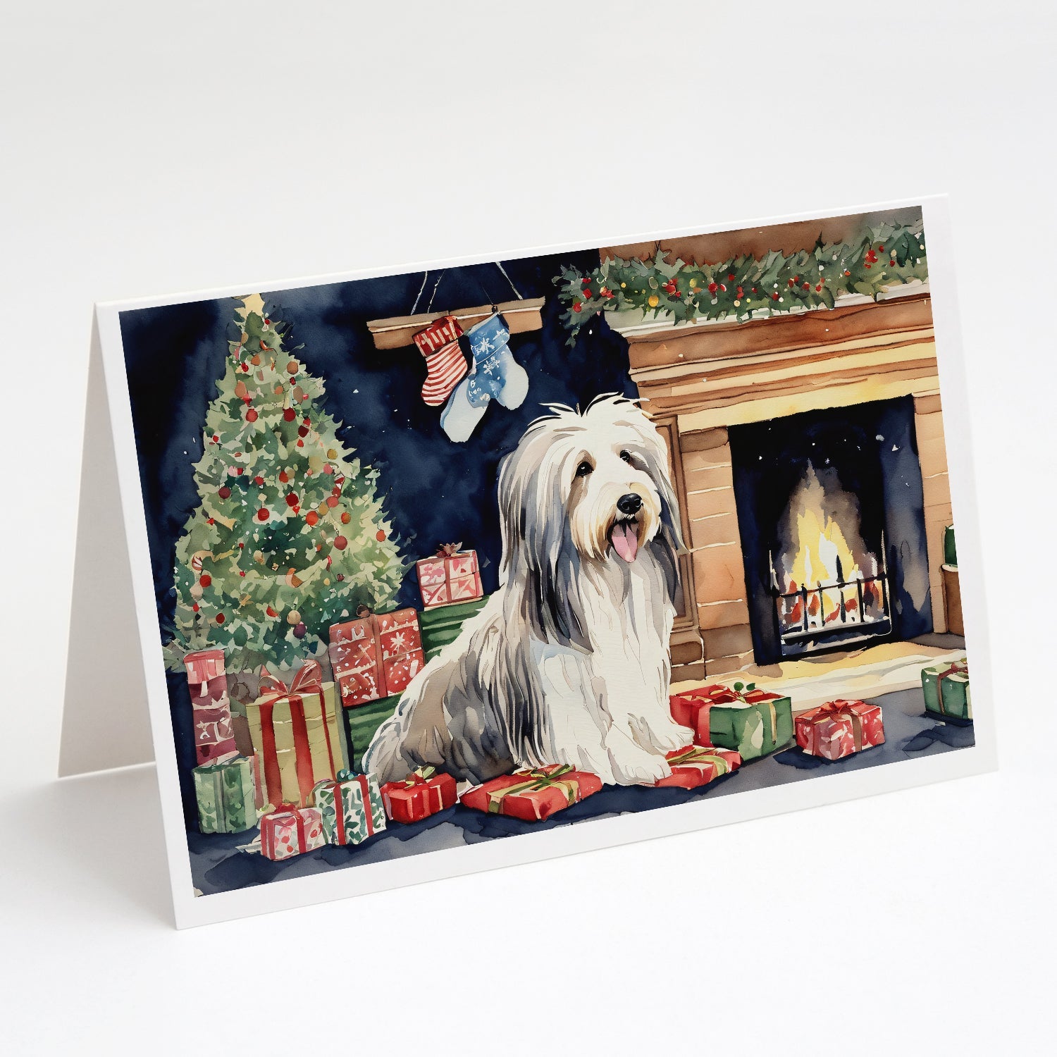 Bearded Collie Christmas Greeting Cards Pack of 8 Blank Cards with Envelopes Whimsical A7 Size 5x7