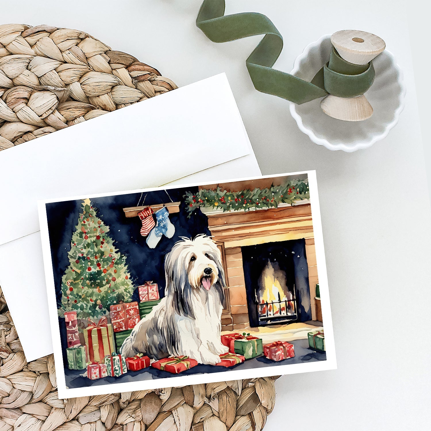 Bearded Collie Christmas Greeting Cards Pack of 8 Blank Cards with Envelopes Whimsical A7 Size 5x7