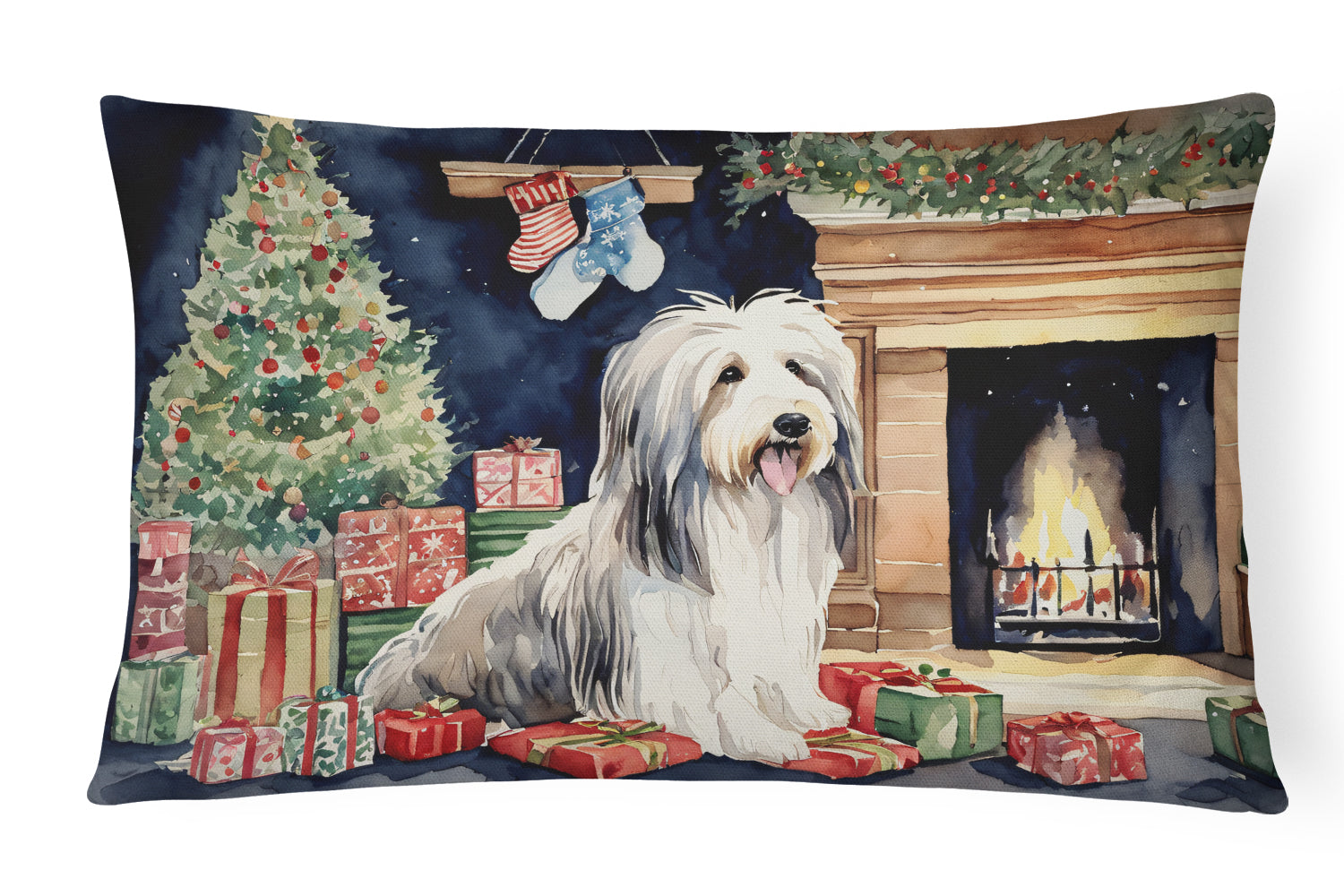 Bearded Collie Christmas Decorative Throw Pillow 12x16 Indoor Outdoor Accent Cushion, Fabric Cover with Insert for Sofa, Bed, Porch & Living Room