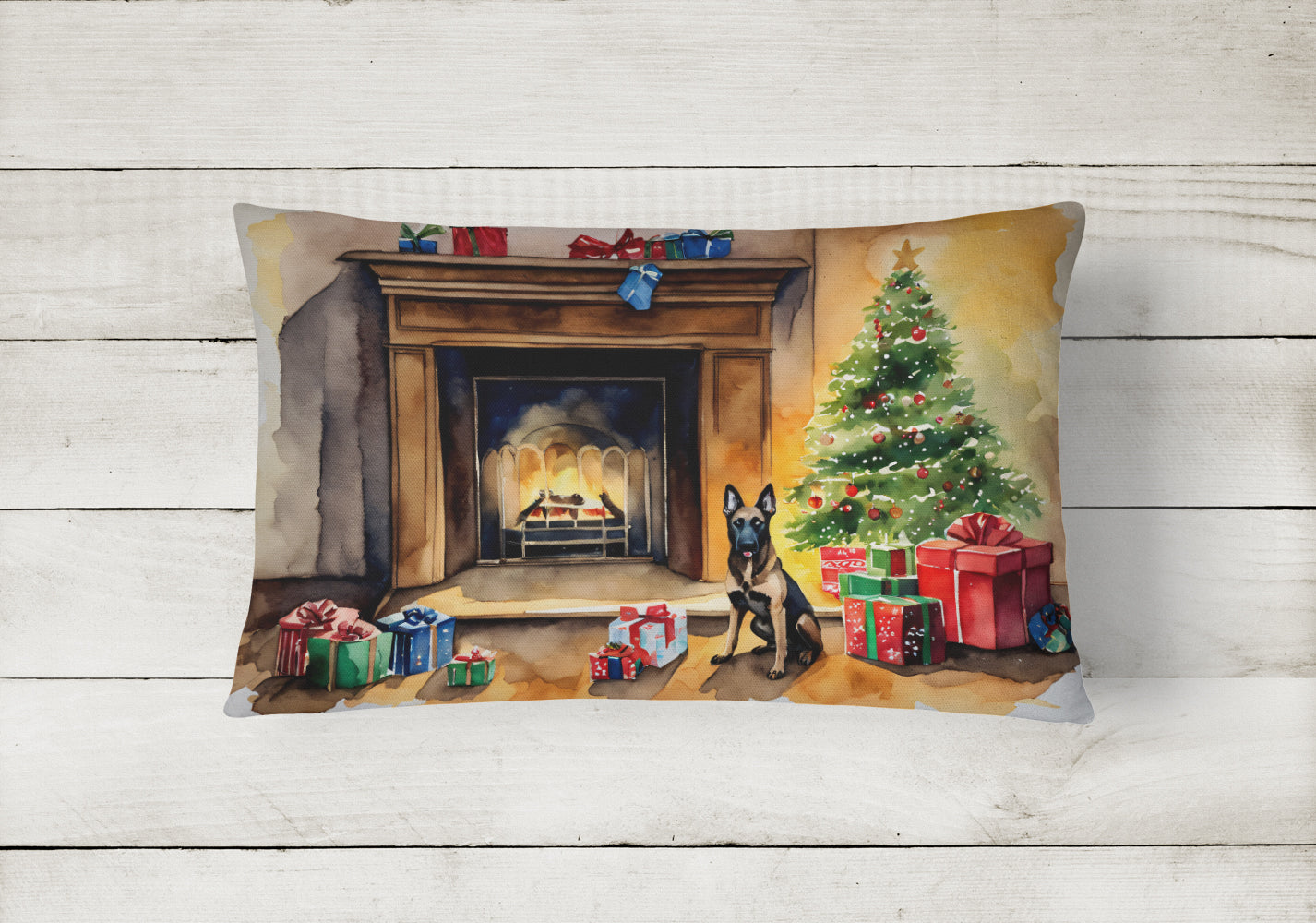Belgian Malinois Christmas Decorative Throw Pillow 12x16 Indoor Outdoor Accent Cushion, Fabric Cover with Insert for Sofa, Bed, Porch & Living Room