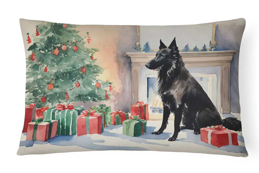 Belgian Sheepdog Christmas Decorative Throw Pillow 12x16 Indoor Outdoor Accent Cushion, Fabric Cover with Insert for Sofa, Bed, Porch & Living Room